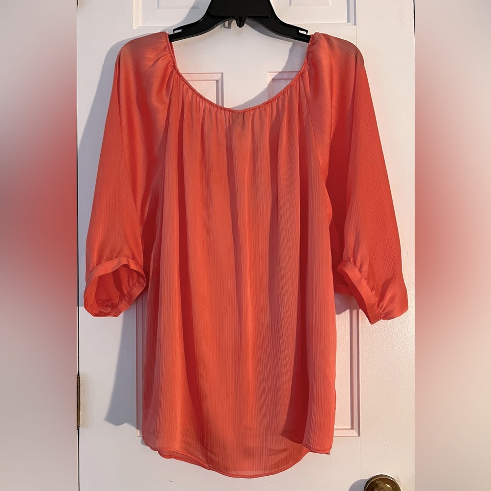 ANNE KLEIN Women's Coral Colored 3/4 Puffy Sleeve Pullover Blouse Size: XL - Picture 2 of 10